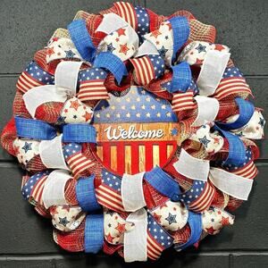 Patriotic Wreath Front Door July 4 Memorial Day Independence Day Summer USA 22in